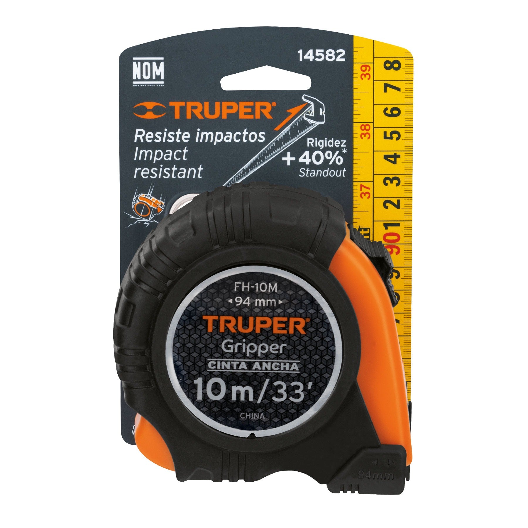 Flexómetro Gripper contra impactos 10 m cinta 32 mm, TRUPER - 14582