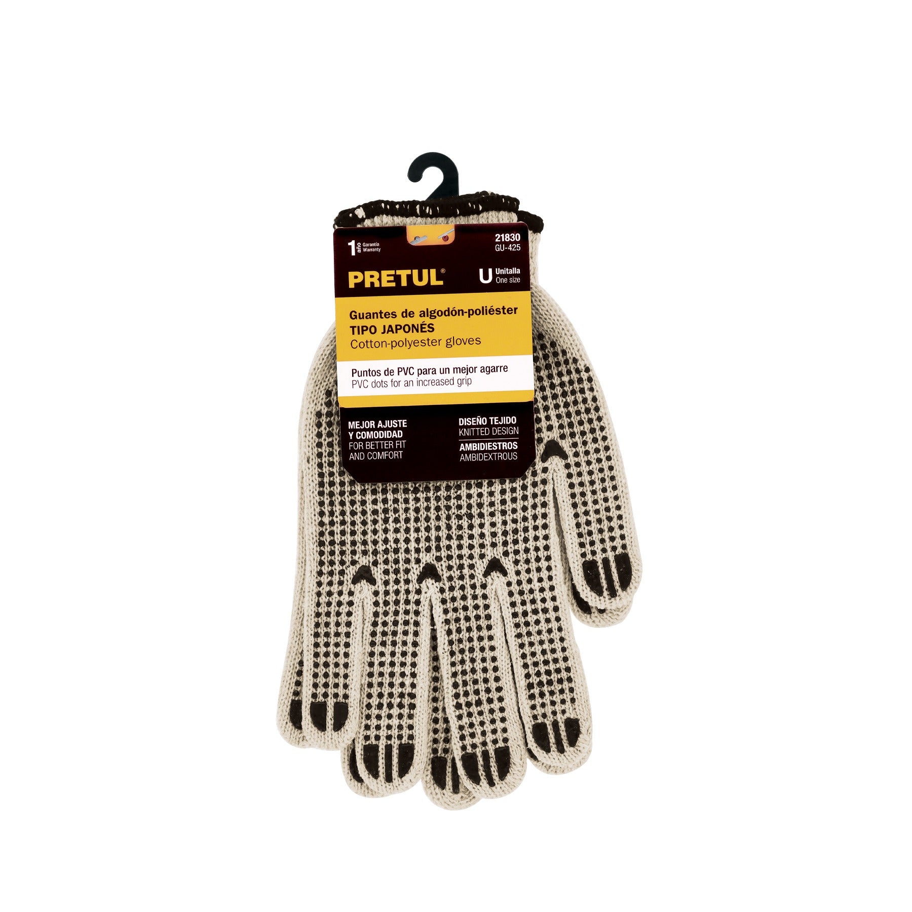 Guantes de algodón con puntos de PVC en palma y dorso, PRETUL 21830