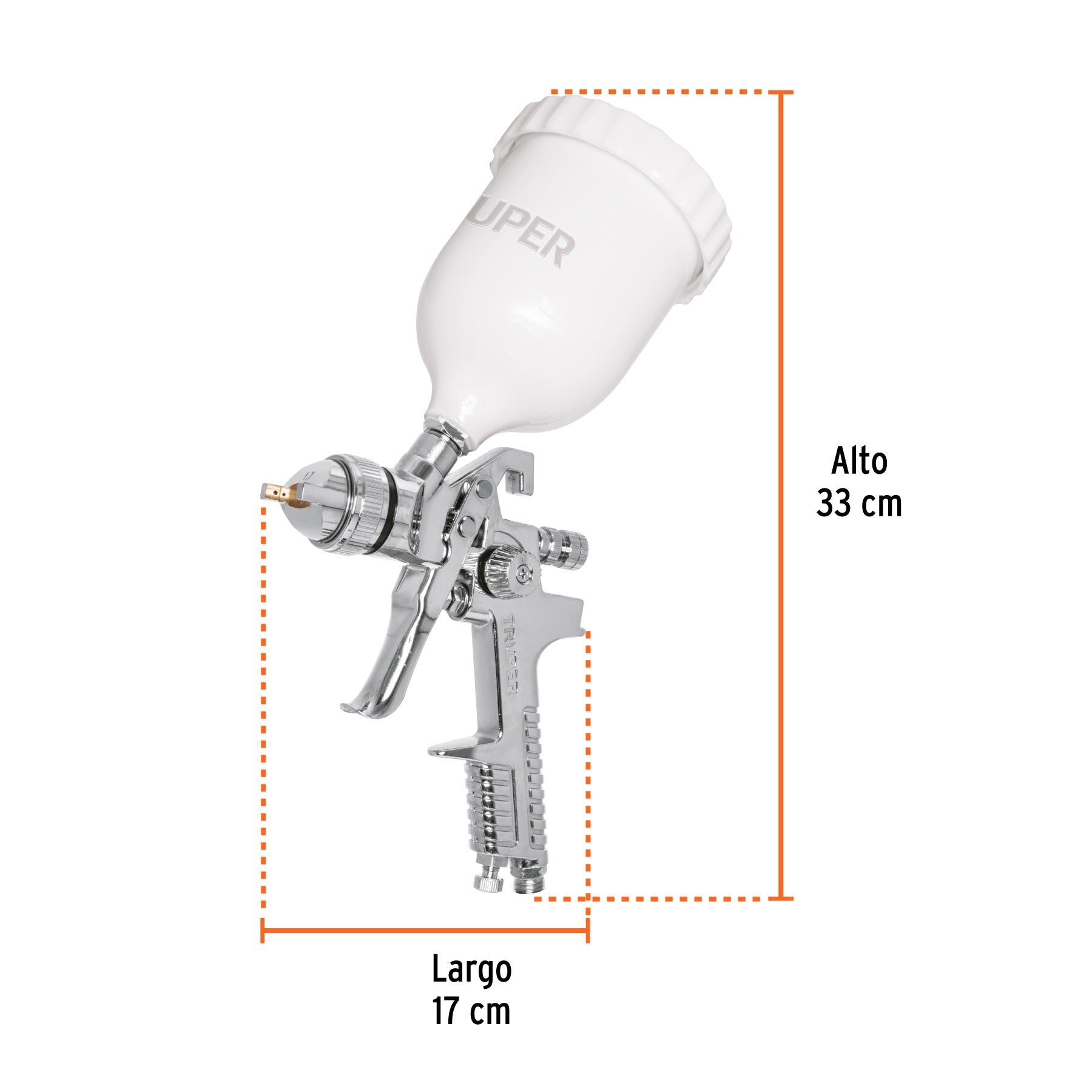 Pistola p/pintar gravedad HVLP vaso plástico, 1.7 mm, TRUPER - 12129