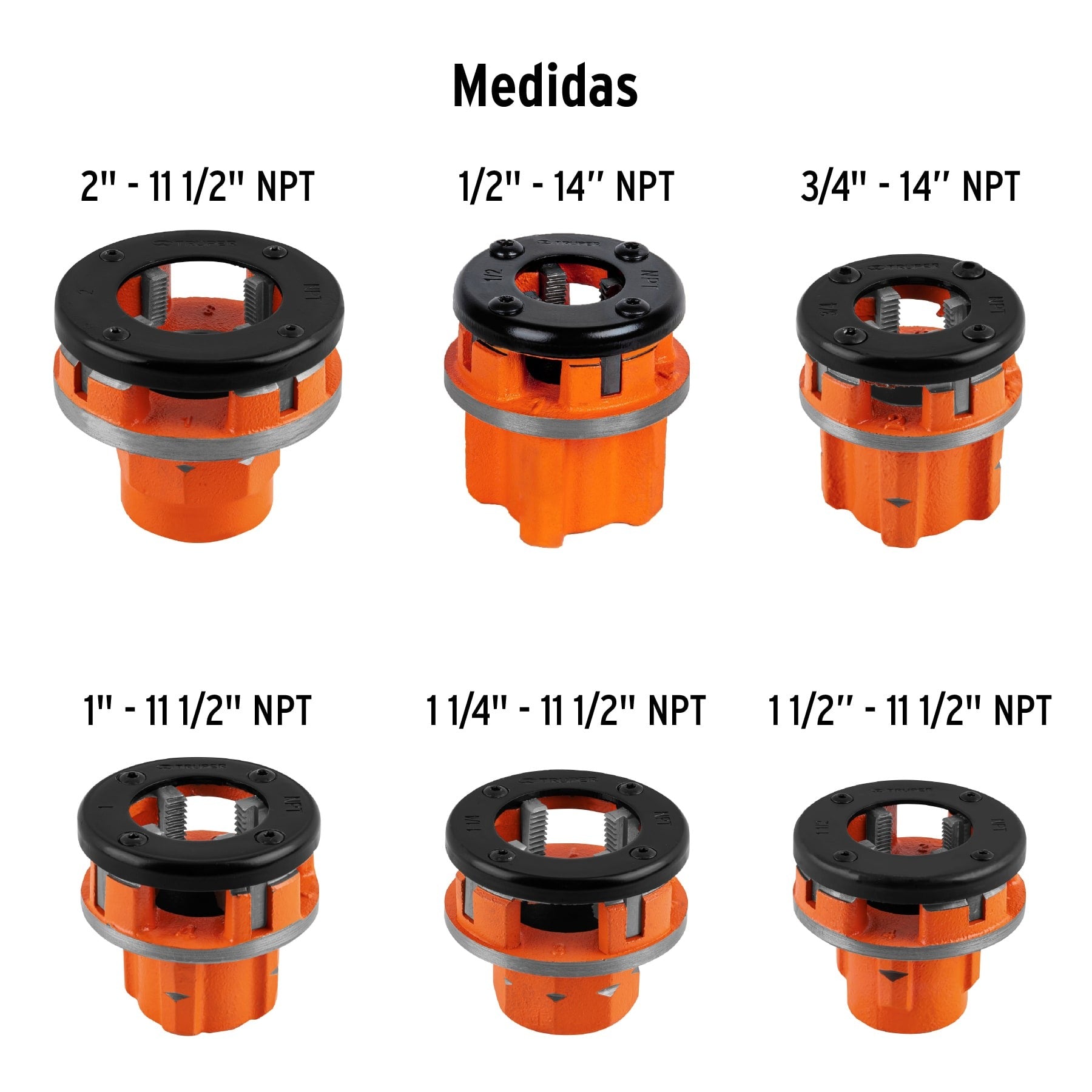 Juego de 9 tarrajas para tubo de 1/2" a 2", TRUPER 13071
