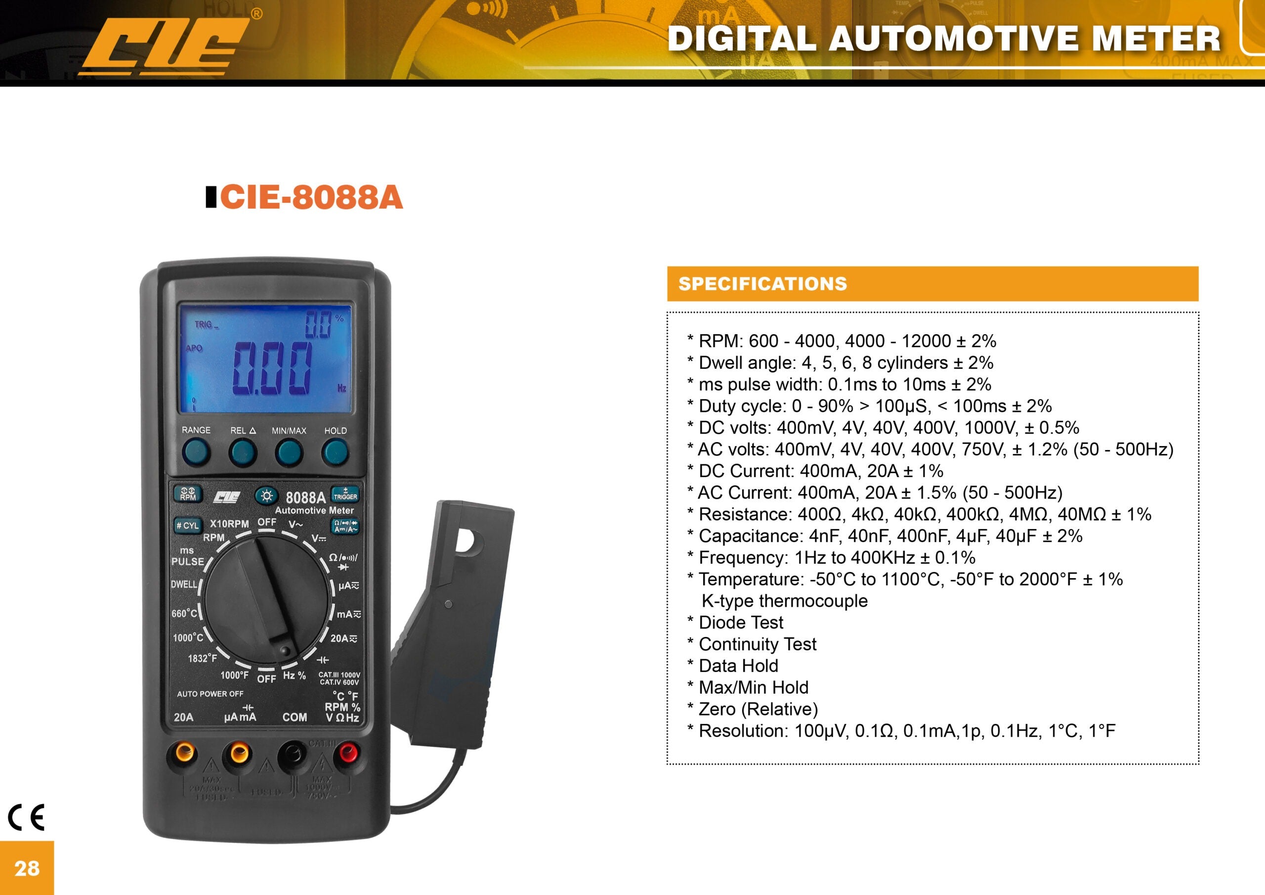 Multímetro digital automotriz CIE CIE-8088A