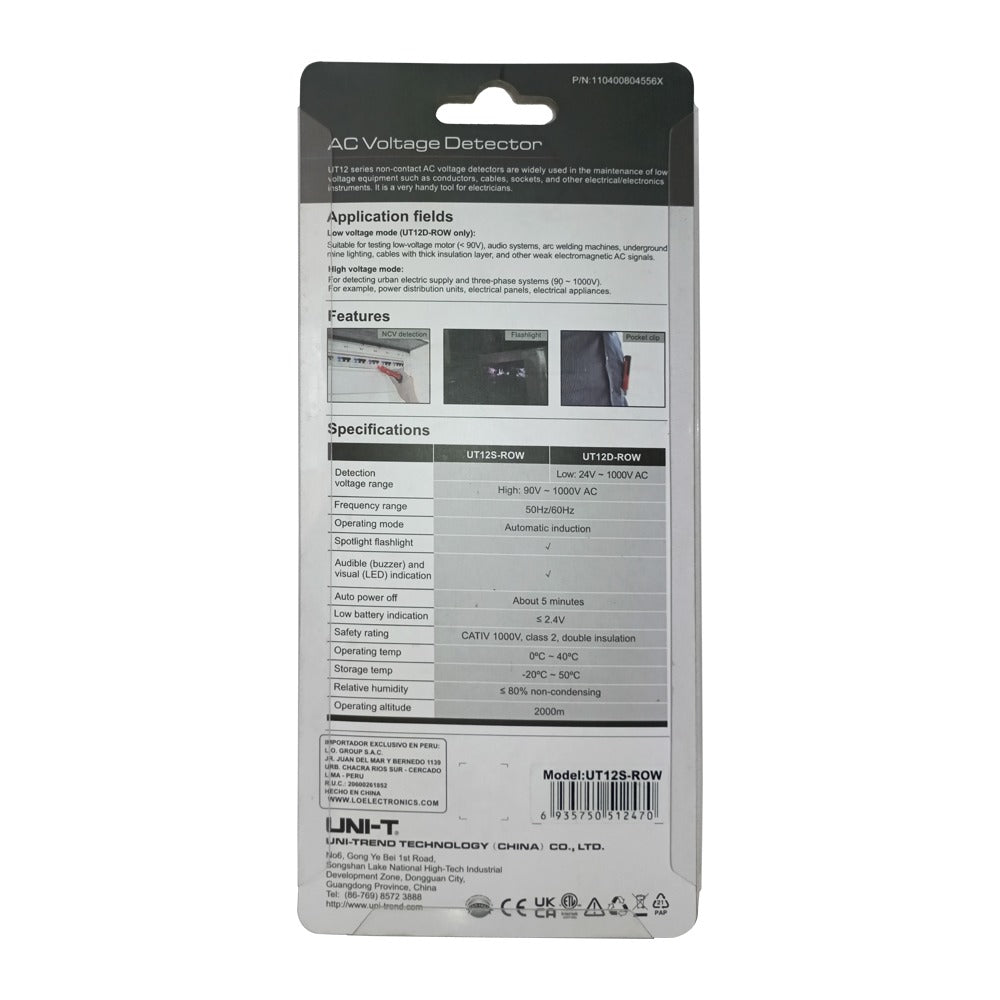Detector de voltage AC sin Contacto 24v-1000v UNIT UT-12D-ROW