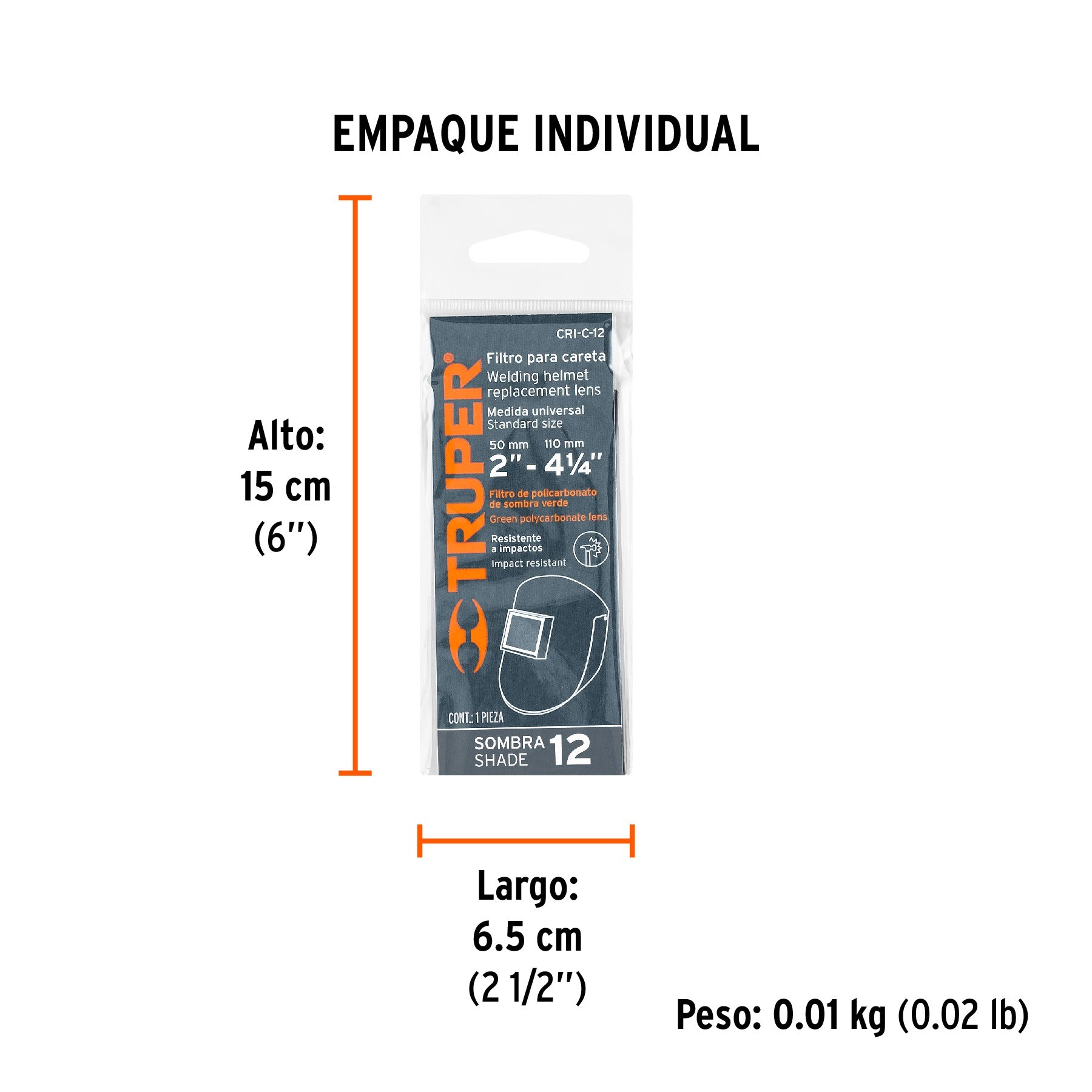 Lente sombra 12 para caretas , TRUPER 14276