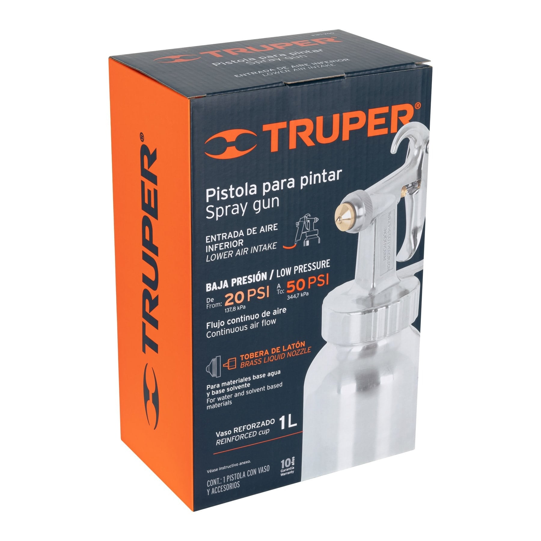 Pistola p/pintar baja presión, 1.5 mm, pulida, Truper - 14037