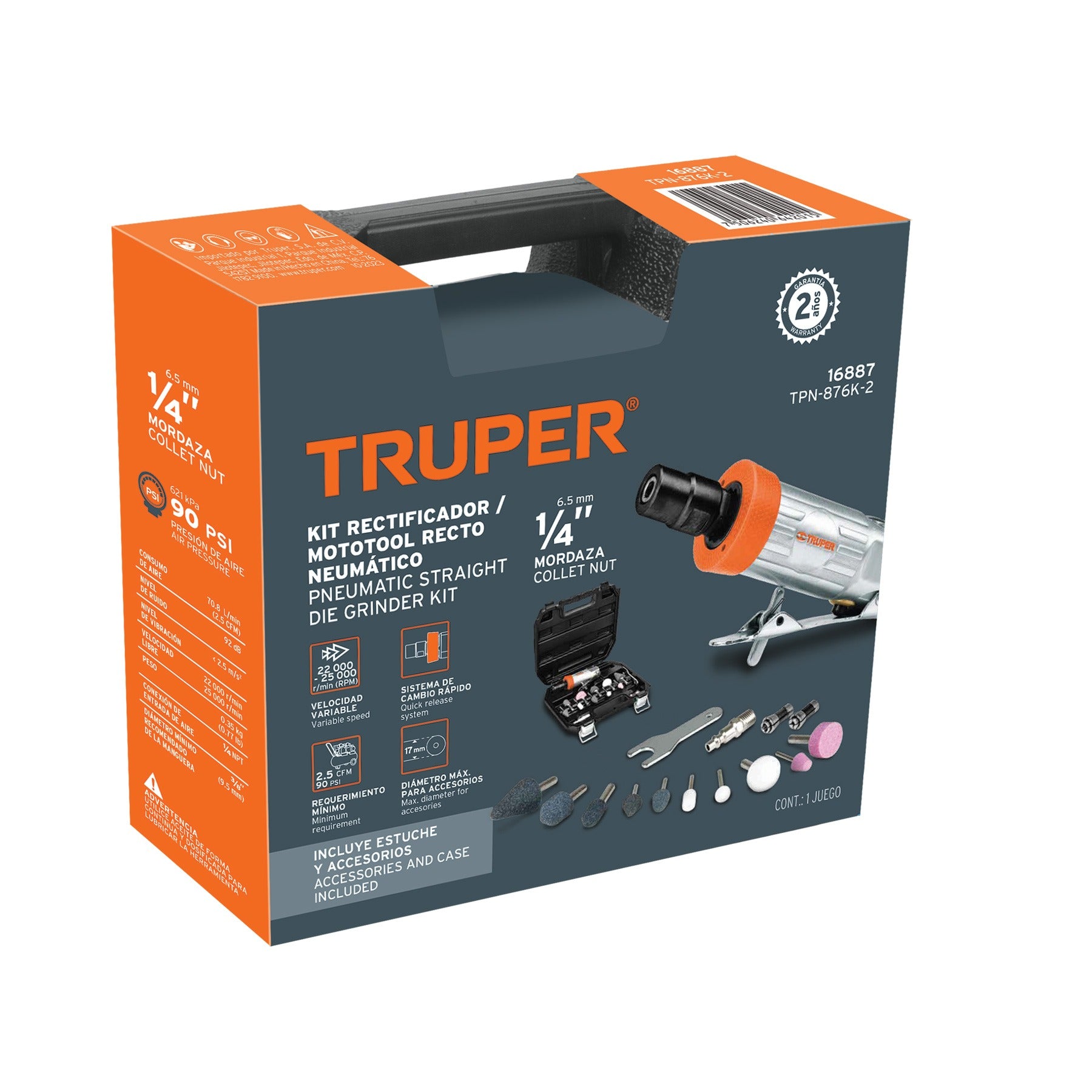 Kit de mini esmeriladora 1/4" con estuche plástico, TRUPER 16887