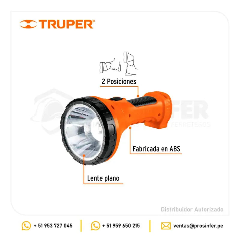 LILE-11T Linterna plástica 1 LED 200 lm recargable, Truper - 19847