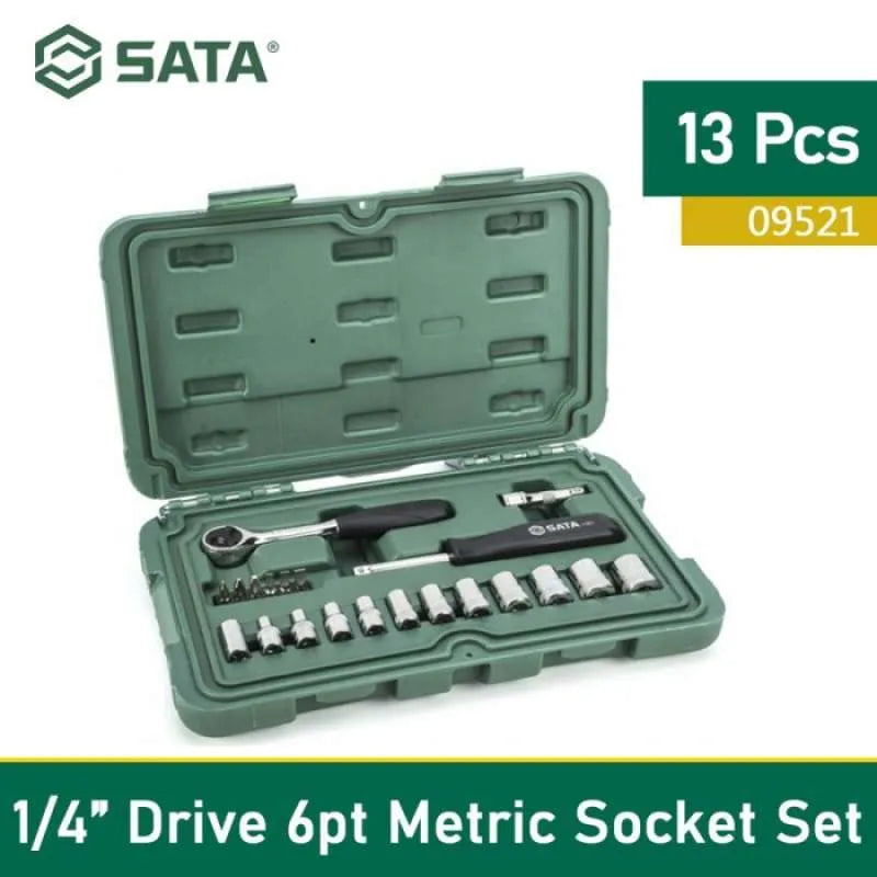 Juego De Dados 1/4 (4 A 14 Mm) + Puntas 21 Pzs Sata 09521-02