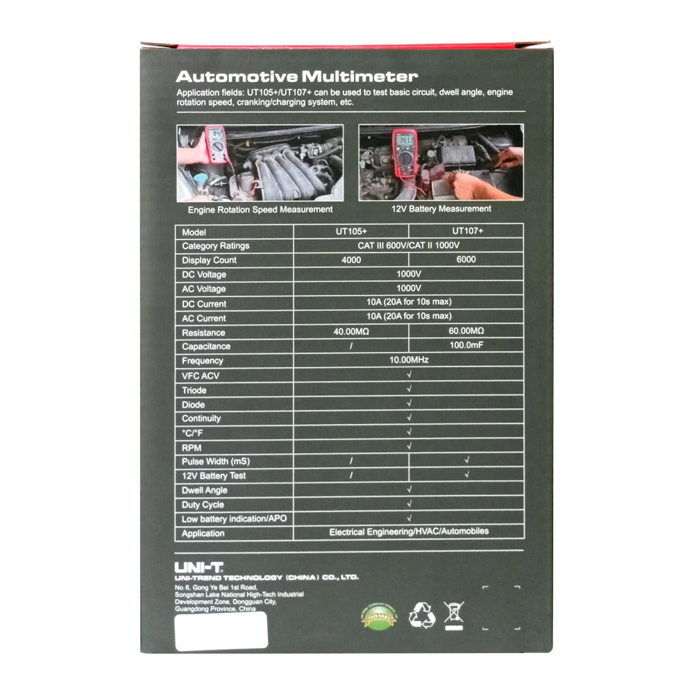 Multimetro Automotriz TRUE RMS 1000v AC/DC "UNI-T" UNIT UT-105+ / UT105+