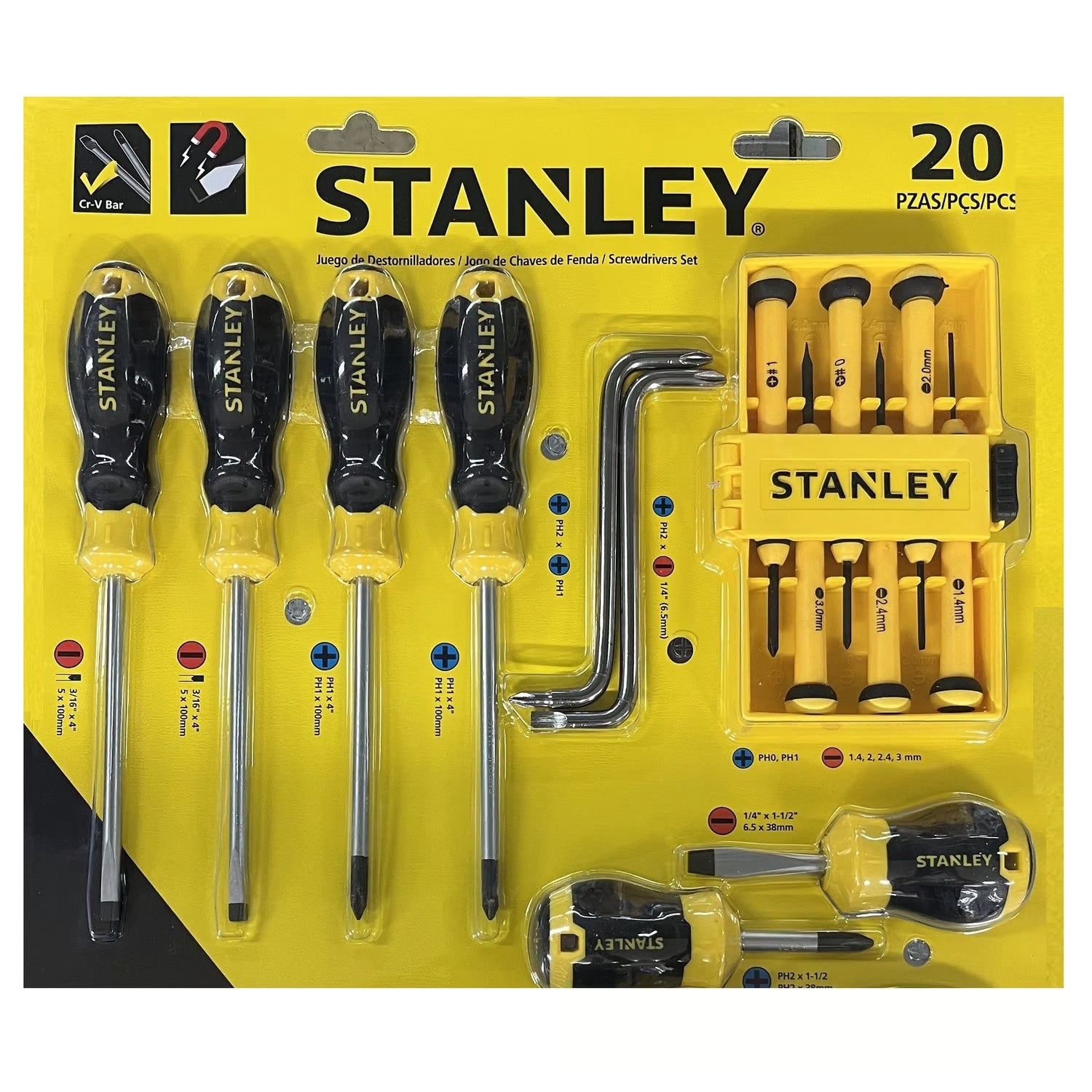 JUEGO DESARMADOR 20 PIEZAS CUSHION GRIP 60-220 STANLEY
