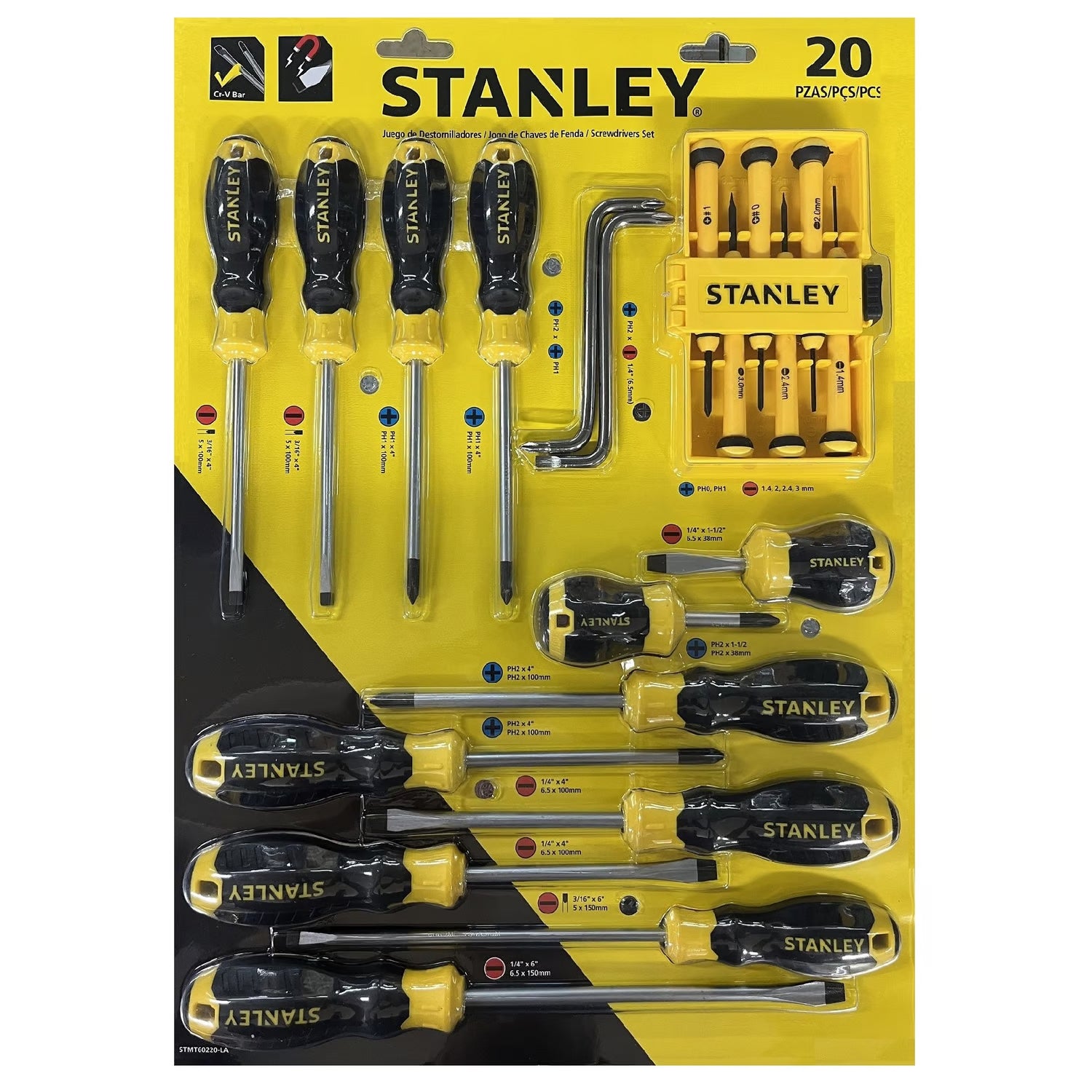JUEGO DESARMADOR 20 PIEZAS CUSHION GRIP 60-220 STANLEY