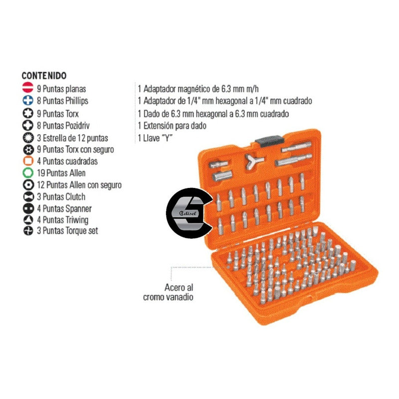 Juego De 100 Puntas, Largo 1 PuLG  Con Estuche