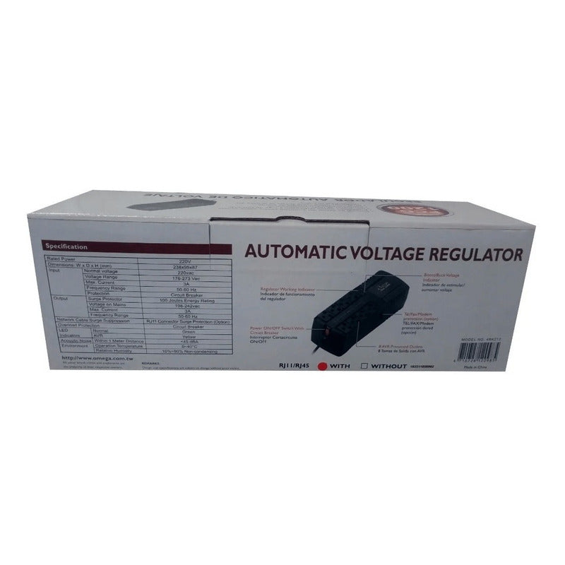 Estabilizador De Voltaje Omega 8 Tomas (pcg-1200)