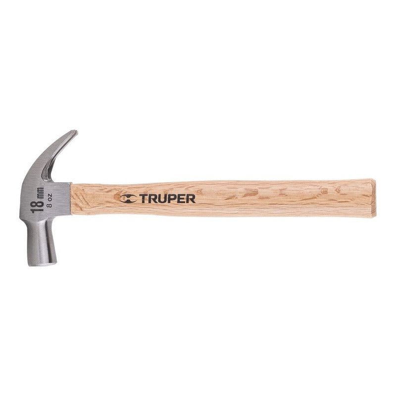 Martillo cabeza cónica 18 mm uña curva, mango madera, Truper - 10554