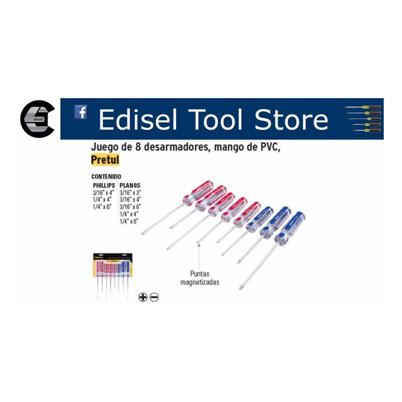 Desarmadores Jgo 8 Pzs Estrellas Y Planos, Mango Pvc