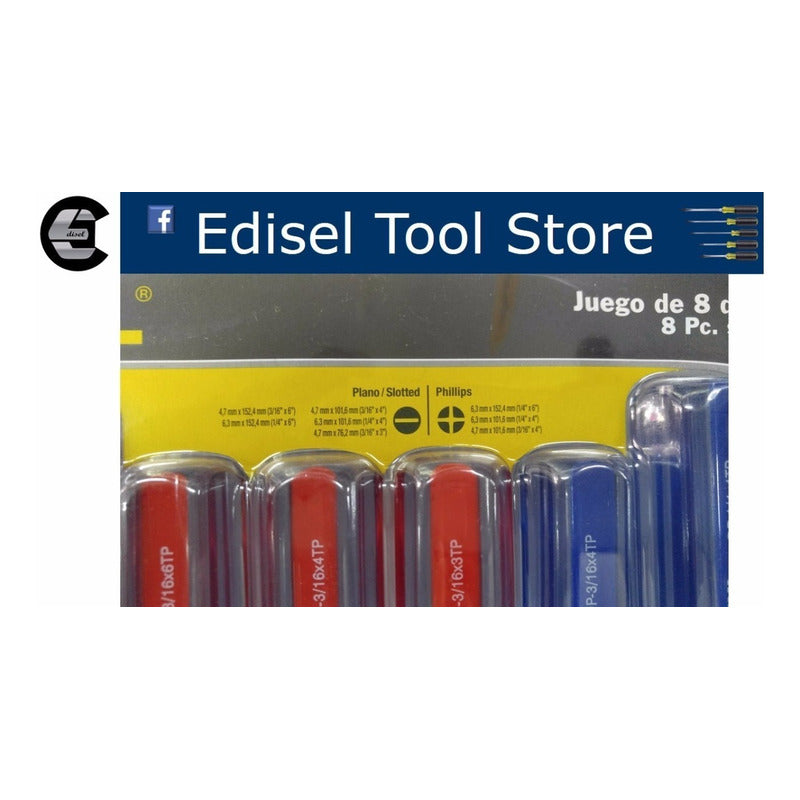 Desarmadores Jgo 8 Pzs Estrellas Y Planos, Mango Pvc