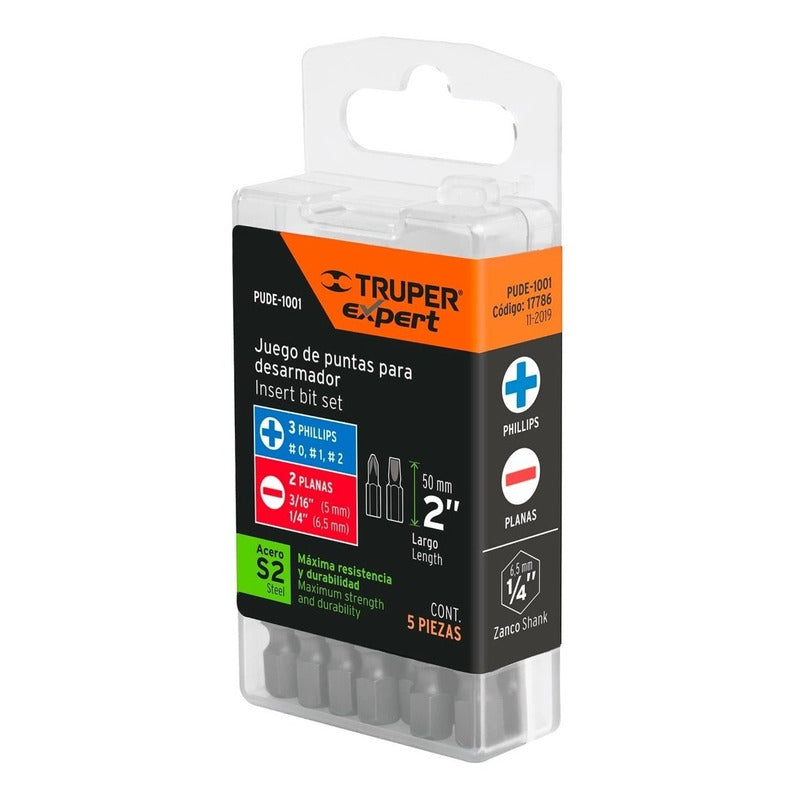 Juego De 5 Puntas De Cruz Y Planas Largo 2  Truper