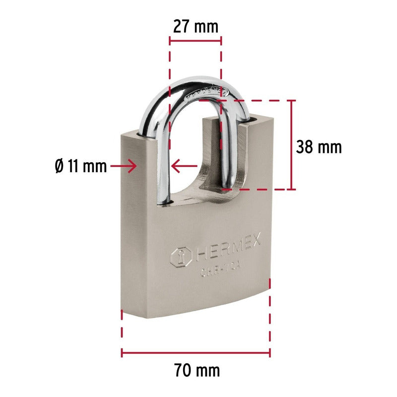 Candado 70 Mm Cuerpo Acorazado De Hierro Hermex - 43003