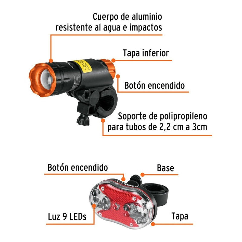Juego De Linterna Delantera Y Trasera Para Bicicleta, Truper