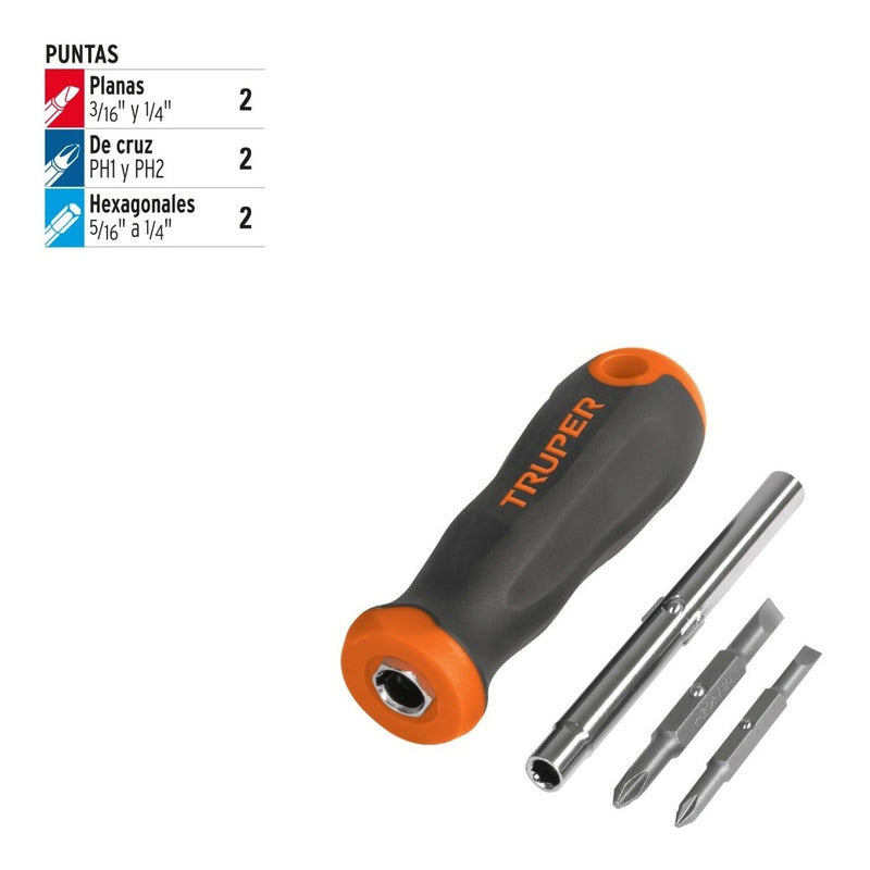 Desarmador 2 Puntas Dobles Y Barra Con 2 Cajas Hexagonal